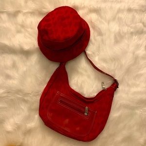 2/$15 New York & Company Red shoulder bag with matching bucket hat